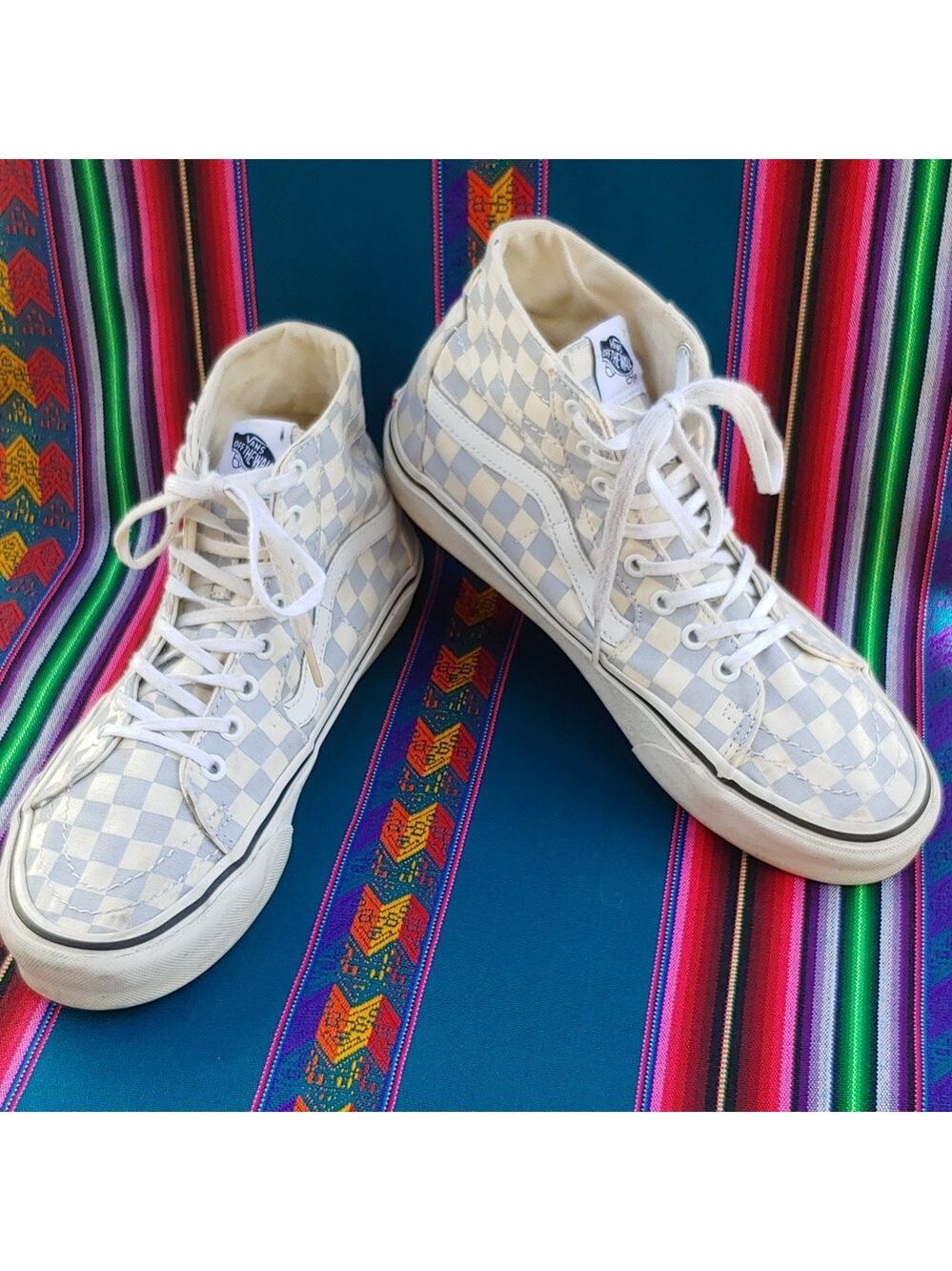 Vans Sk8-Hi Checkerboard Sneakers Zen Blue and White Size Men's 8.5 Women's 10 - Picture 1 of 17